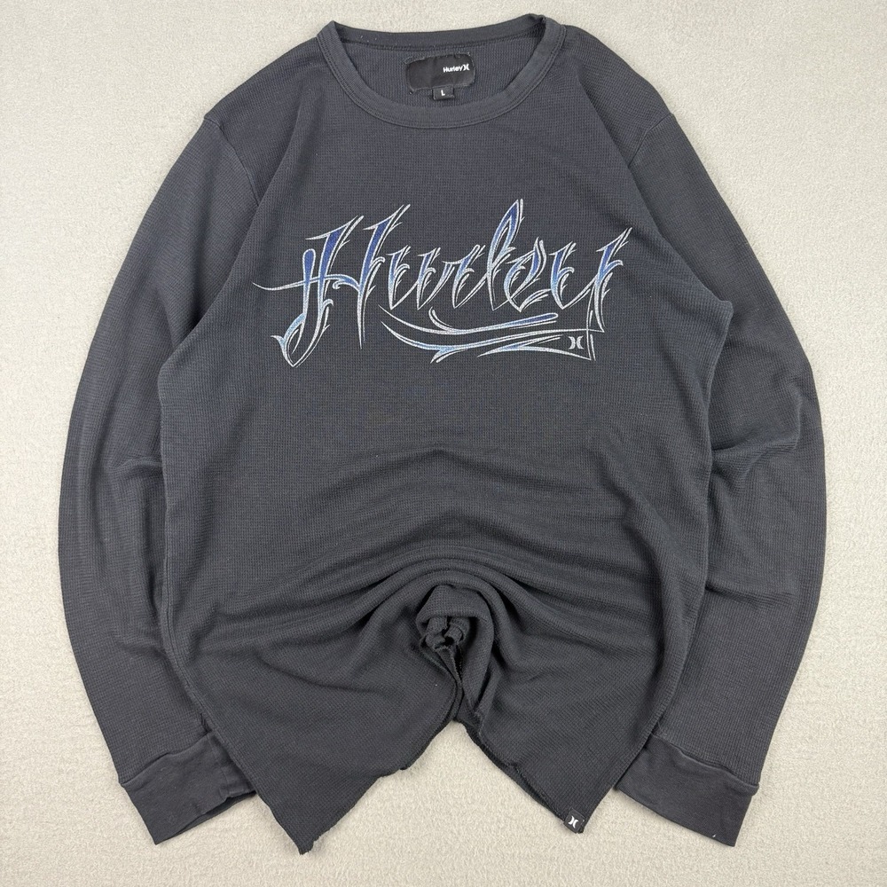 Y2K‎ Hurley Long Sleeve Waffle Knit Thermal Shirt Men's L Black EUC
